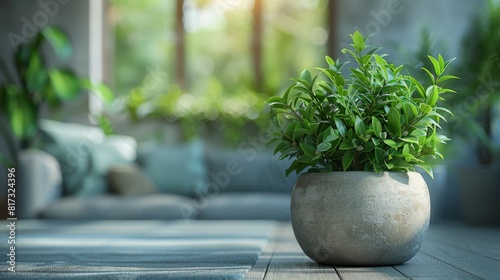 indoor plant decor, a lush green plant in the corner adds nature to the indoor space, bringing a serene vibe to the lounge area