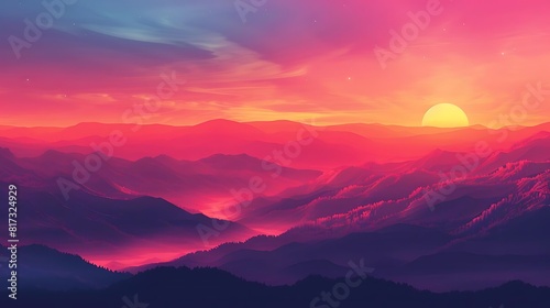 The vibrant hues of a setting sun paint the sky with a breathtaking blend of oranges, pinks, and purples.