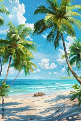  palm trees ocean sand travel vacation Generative AI