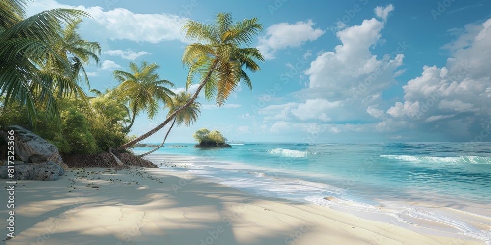  palm trees ocean sand travel vacation Generative AI