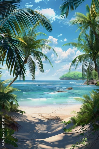  palm trees ocean sand travel vacation Generative AI