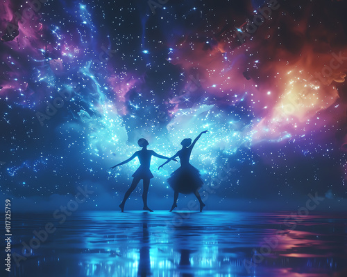 Immerse viewers in the mystique of interstellar motion as the dancers silhouettes weave through constellations