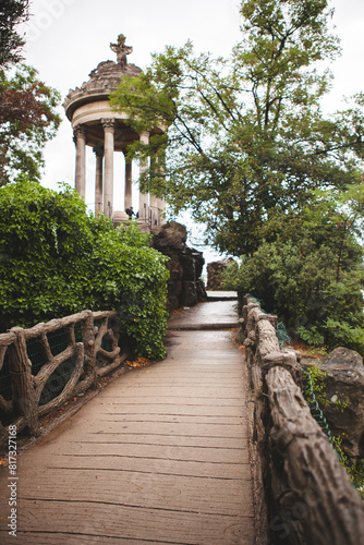View of the Gazebo in the Parc des Buttes Chaumont in Paris, France