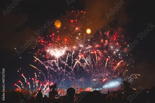 Bastille Day Fireworks Show in Paris, France over the Seine River