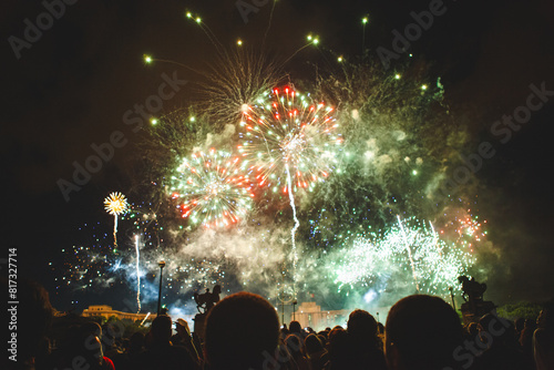 Bastille Day Fireworks Show in Paris, France over the Seine River