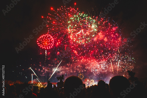 Bastille Day Fireworks Show in Paris, France over the Seine River photo