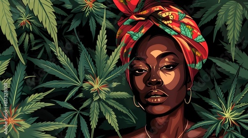 VINTAGE CANNABIS WOMAN  ILLUSTRATION CONCEPT