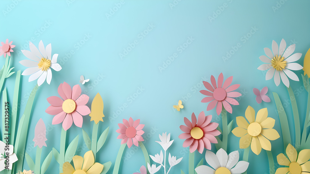 Spring flowers in paper cut style with copy space, ideal for seasonal decoration and nature-themed events. Spring flowers in paper cut style with copy space, ideal for seasonal decoration and nature-themed events.
