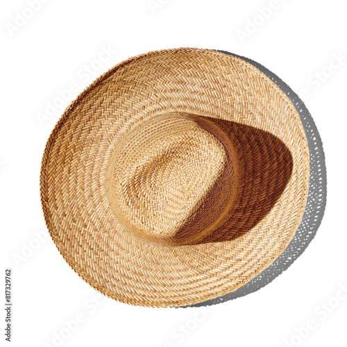 Straw hat isolated on white background, top view