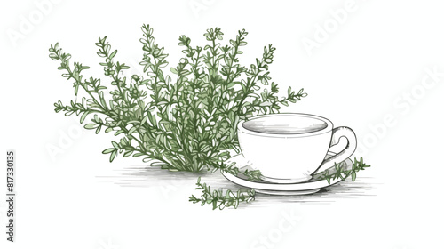 Thyme herbal tea poster template hand drawn sketch