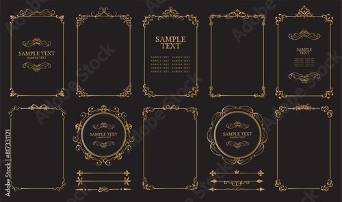 Luxury frame design, card design. Set of Decorative vintage frames and borders set. Gold photo frame..eps