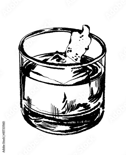 Old Fashioned Cocktail Big Cube Vector Illustration