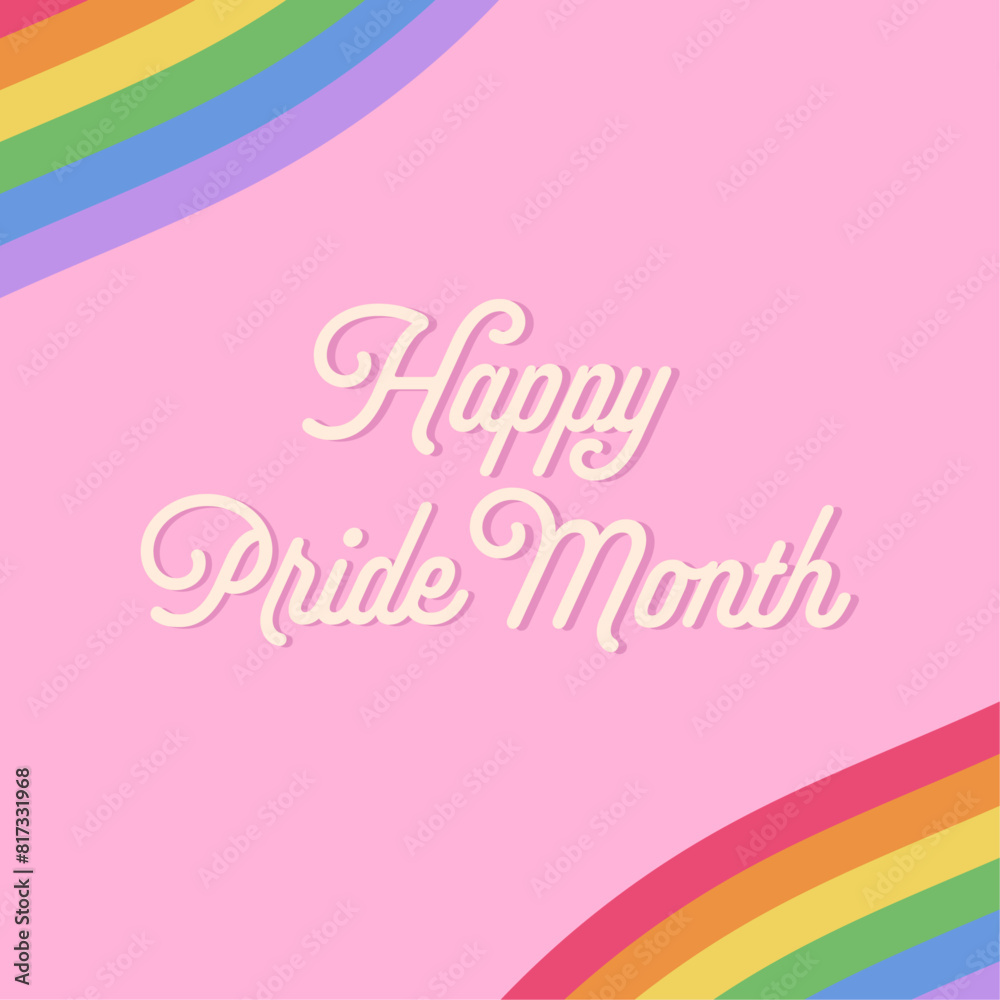 Happy pride month card, square template. Colorful vector with rainbow elements and text. LGBT concept.