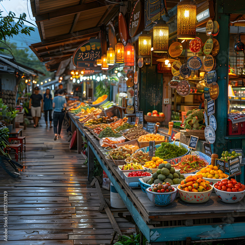 Vibrant Street Food Market Scene