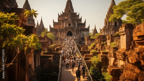 Tourists Exploring Ancient Ayutthaya Temple in Thailand on a Sunny Day