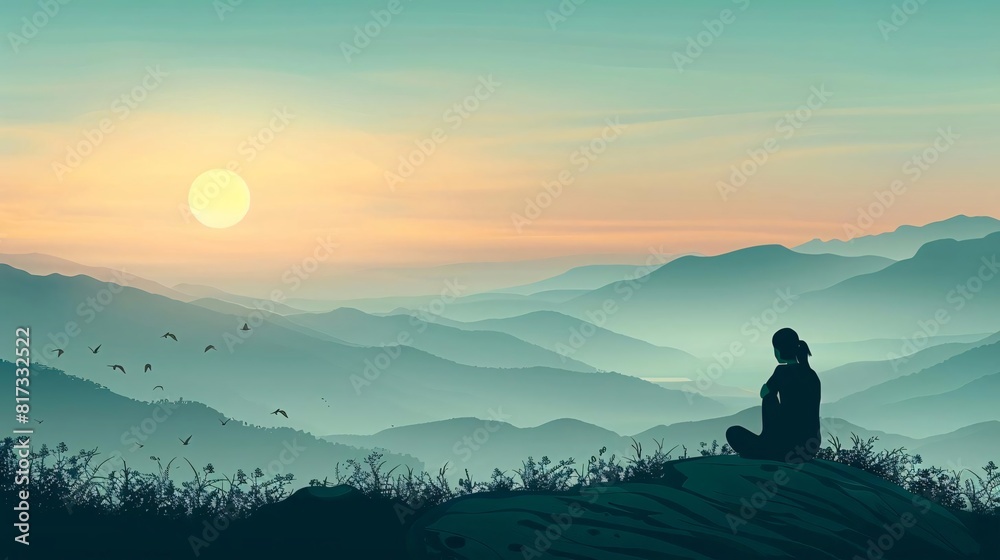A peaceful landscape blending into a person's silhouette
