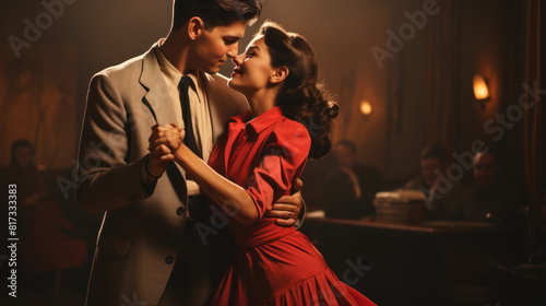 Couple Dancing the Jitterbug in Retro Vintage Setting with Classic Attire