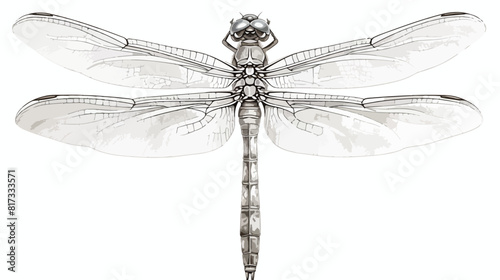 Top view of dragonfly with transparent wings sketch