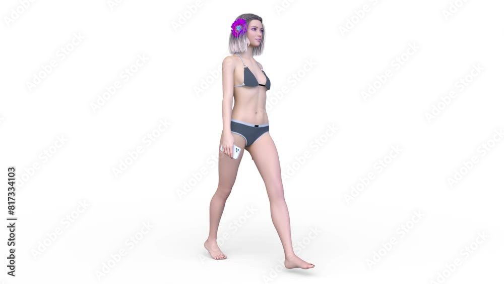 歩くビキニ姿の女性 3DCGレンダリング 歩くビキニ姿の女性 3DCGレンダリング