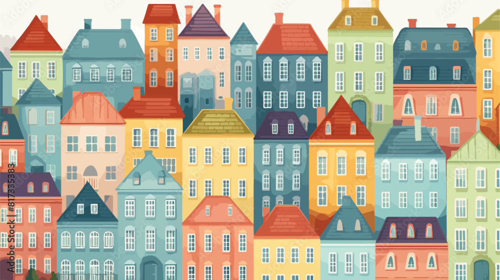 town concept background. Flat Seamless pattern with