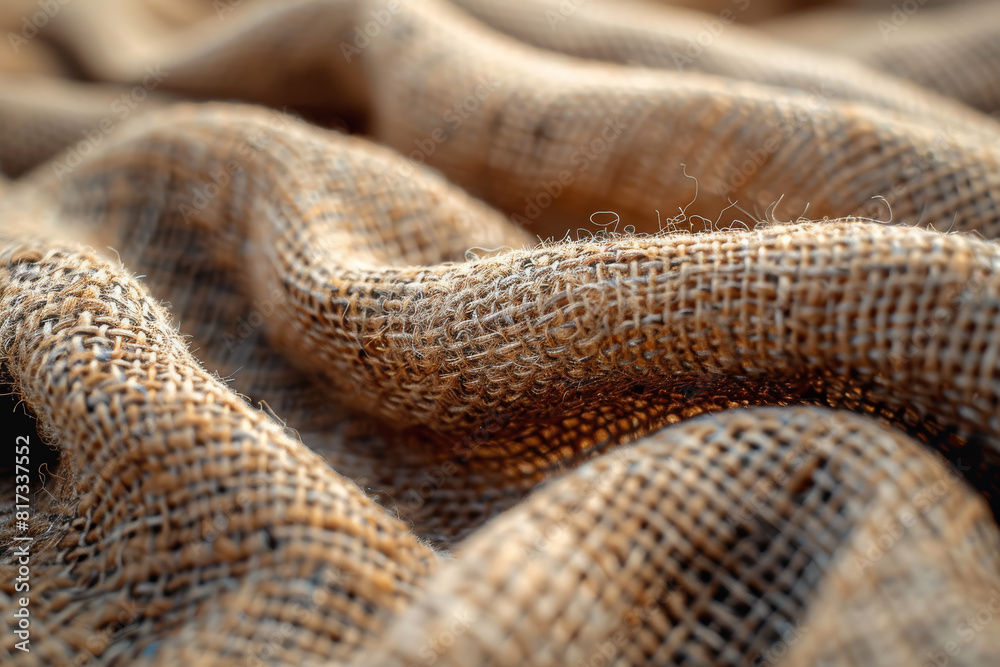 The coarse, fibrous texture of burlap, sturdy and utilitarian. Concept of agricultural packaging. Generative Ai. The coarse, fibrous texture of burlap, sturdy and utilitarian. Concept of agricultural packaging. Generative Ai.