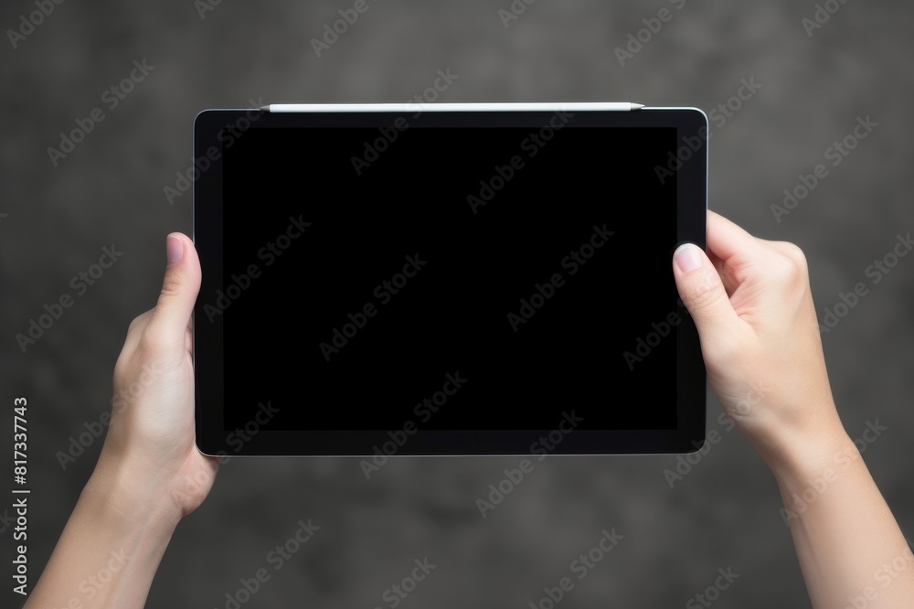 close-up hand woman using digital tablet isolated on white background clipping path inside, mock-up digital black tablet close-up hand woman using digital tablet isolated on white background clipping path inside, mock-up digital black tablet