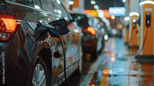 Wallpaper Mural Electric car charging at a brightly lit station during the night Torontodigital.ca