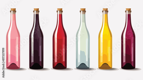 Transparent realistic glass bottles for wine. Set r