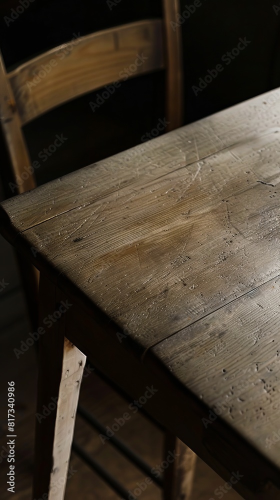 A wooden table with a chair in the background. A wooden table with a chair in the background.