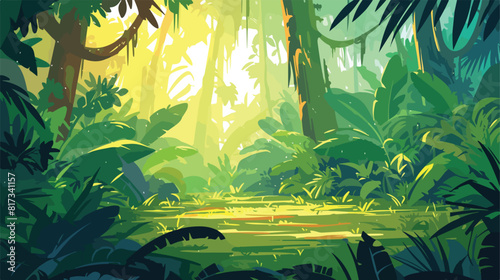 Tropical jungle panorama cartoon vector illustratio photo
