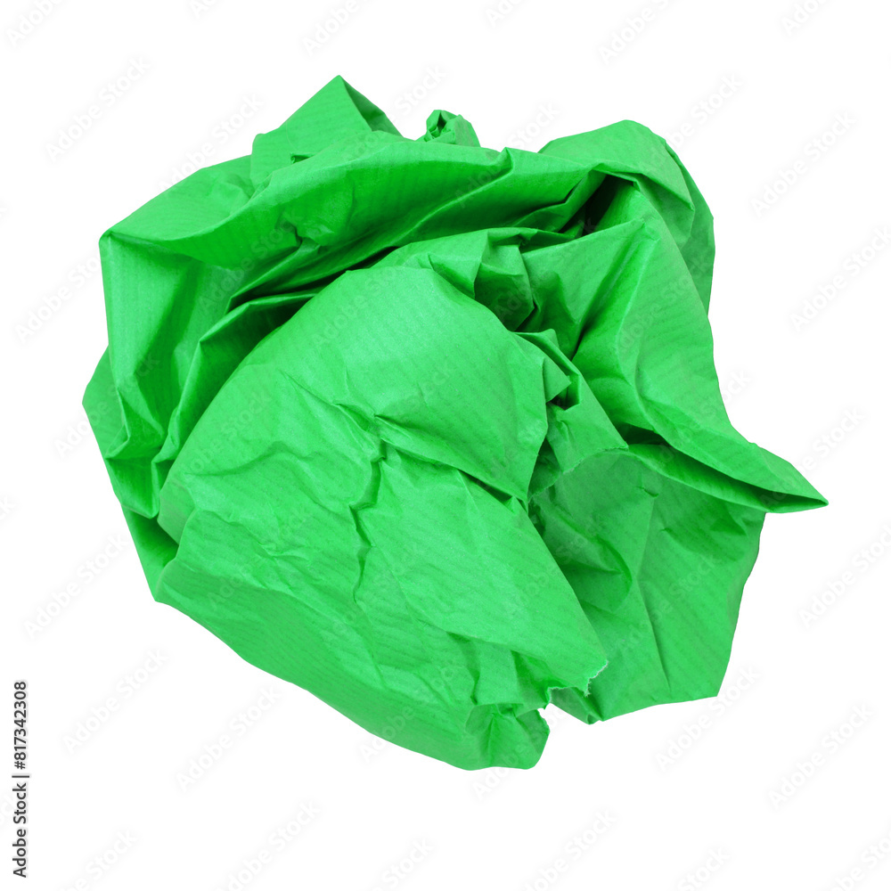 crumpled colorful paper ball on white background