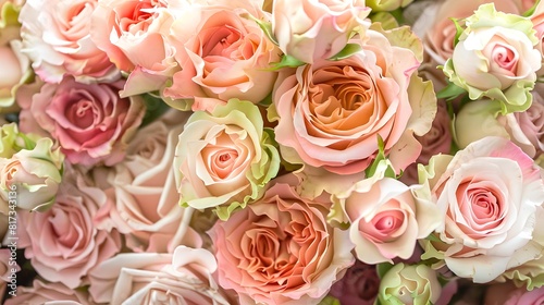 Elegant Bouquet of Pink and Cream Roses  Perfect for Romantic Occasions and Wedding Decorations. Floral Background. AI