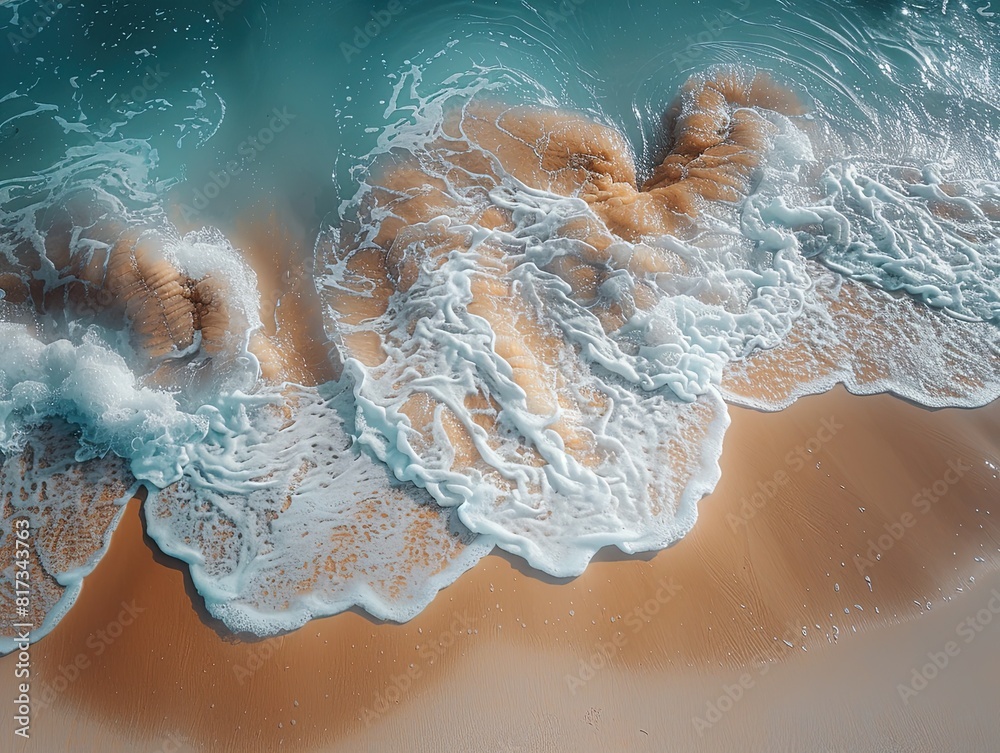 Serene Tropical Beach Paradise: Aerial View of Turquoise Waves, Golden Sand, and Relaxing Sunlight