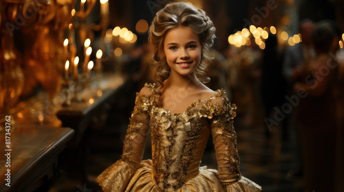 Charming Little Girl in a Princess Costume at a Lavish Candlelit Event photo