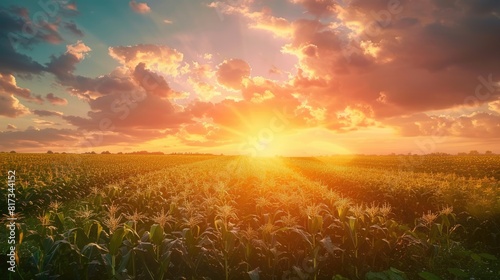 corn field or maize field at agriculture farm in the morning sunrise