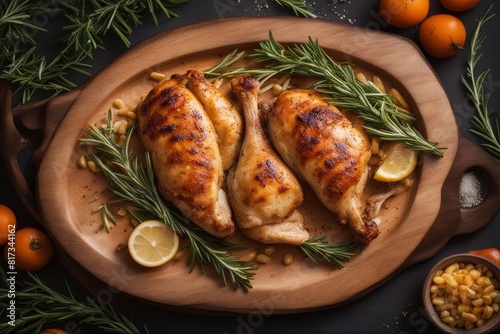 'chicken breast baked rosemary fillet meat white poultry turkey healthy grilled fried roasted bar-b-q food eat meal diet receipe dinner delicious epicure aroma herb dry lemon citrous spicey seasoning' photo