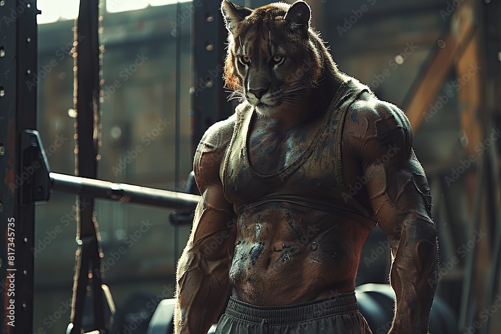 Mountain Lion Fursona in Tanktop and Shorts Hits the Gym Mountain Lion Fursona in Tanktop and Shorts Hits the Gym