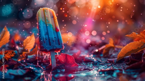 Melting Popsicle in Summer Sunset for refreshing beverage concepts photo
