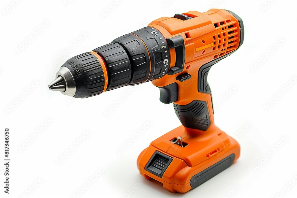 A small orange power drill with a black handle A small orange power drill with a black handle
