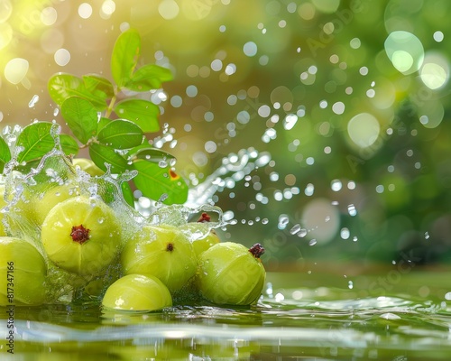 Photo of a fresh amla with water splash