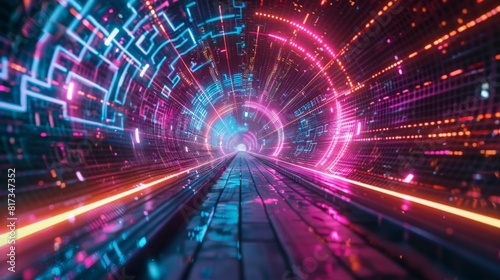 Neon Tunnel Background For Futuristic Designs