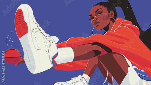 Dynamic vector illustration of a confident woman in sportswear, featuring vibrant colors and modern style, perfect forsports themes, and fashion designs