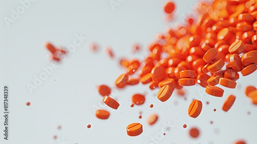 Orange pills on white background for medical or pharmaceutical designs