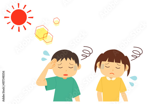 暑さで体調不良になった子どものイラスト
