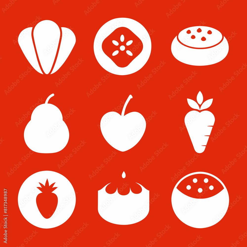 A Set of 9pcs food icon Silhouette Design with white Background and Vector Illustration on white background
