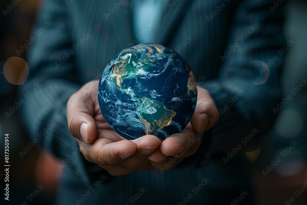 Person holding small earth concept in hands Person holding small earth concept in hands