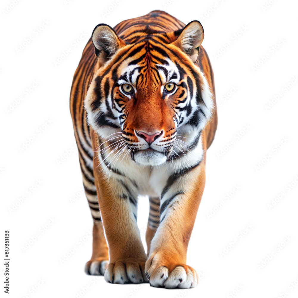 A tiger is walking on a transparent background A tiger is walking on a transparent background