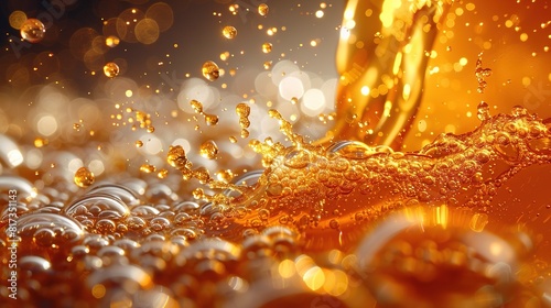 Splashes and drops. Glass of frothy light lager beer isolated over orange background. Popular drink. © Vasiliy