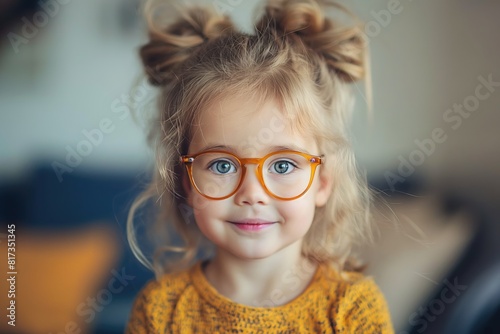 A young happy girl with round glasses photo