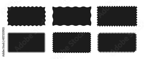 Group of rectangular shapes with zigzag, wavy, sharp-angled irregular edge isolated on white background. Vector illustration